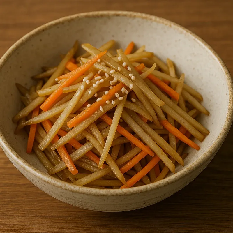 Kinpira Gobō (Refogado de Bardana com Cenoura)